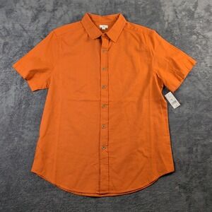 Dip Men Mute Orange Button Down Short Sleeve Slim Fit Size Medium
